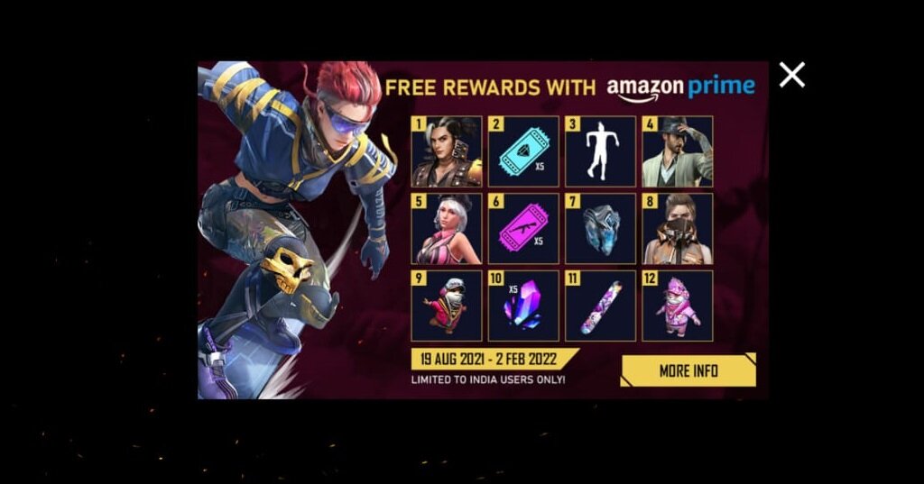 Amazon Prime Free fire Rewards list 2021